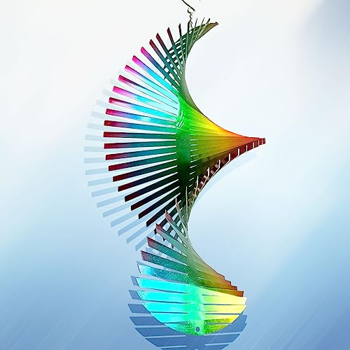 Aoedelyart Moulin à Vent en Forme de Vague Arc-en-Ciel pour Cour et Jardin, 38,1 cm, Sculpture cinétique à Suspendre, éolienne 3D pour extérieur et intérieur, décoration de Jardin, décoration de Noël