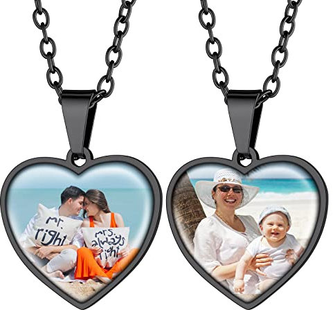 Supcare Herren Personalisiert Doppelseitig Foto Erkennungsmarke Dog Tags Halskette 316L Edelstahl Gravur Anhänger Militär Police Armee Kette für Frauen Jungen mit Geschenkebox Herz-Schwarz
