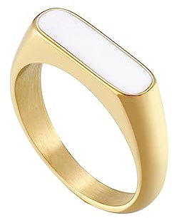 Beydodo Ringe Edelstahl Frauen, Ring Personalisiert mit Weiß Harz Siegelring Partnerringe Damen Ringe Nickelfrei Gold Größe 60 (19.1)