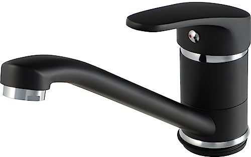 gospo Küchenarmatur, schwarzer Wasserhahn, Einhebel-Armatur für Küche oder Badezimmer, Mischbatterie mit komplettem Montageset, Wasserhahn für Haushaltsspülen (Schwarz)