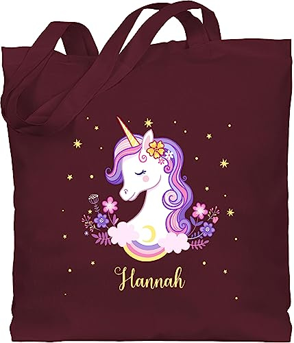 Baumwolltasche - Einhorn Geschenk Einhörner I Unicorn - Unisize - Bordeauxrot - personalisierte tasche mädchen jutebeutel kindergarten unicorns name beutel für stoffbeutel wechselkleidung