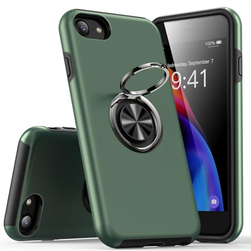 KRAFTCARE Hülle für iPhone SE (2022/2020),iPhone 8 und iPhone 7 Handyhülle mit Eingebetteter 360° Grad Ring, Magnetische Schutzhülle TPU Stoßfest Cover Case für iPhone 7/8/SE,4,7 Zoll,Grün