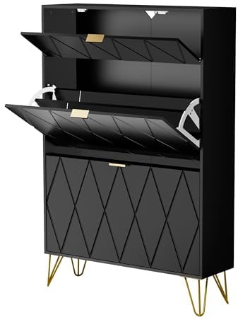 UEV Skoskåp med 2 klaffar, 80 x 24 x 120 cm för 16 par skor med 1 låda, skoskåp svart, skoförvaring smal, skåp, hall, skobyrå i korridoren, platsbesparande
