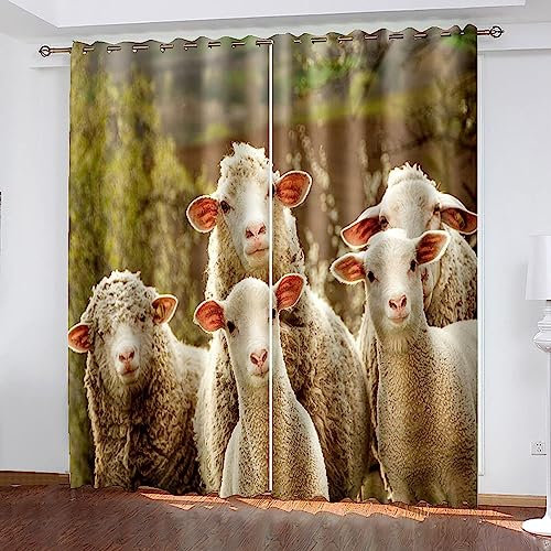 Kinder Verdunkelungsvorhänge Tierische Schafe 3D Polyester Ösen Vorhang, Für Wohnzimmer Schlafzimmer Kinderzimmer Junge Mädchen Zimmer Blickdicht Schallschutzvorhänge 2Er Set 300 B X 280 H Cm-6O2Z7P5K