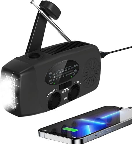Radio solar de emergencia, radio de manivela, carga USB para teléfono móvil, NOAA, casa y camping, radio meteorológica con AM/FM, linterna dinamo, radio de manivela, alarma SOS, portátil y recargable