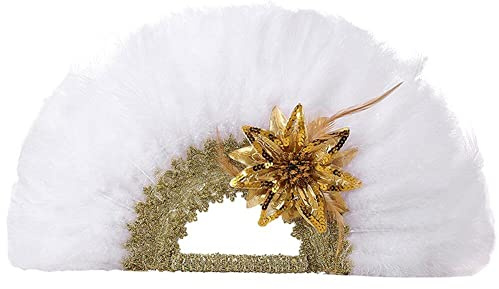 Zghhc African Turkey Feather Fan 20s Vintage Hand Fan Handmade Hand Held Fan Bridal Sequin Feather Fan for Costume Dancing Show Tea Party Wedding Decoration