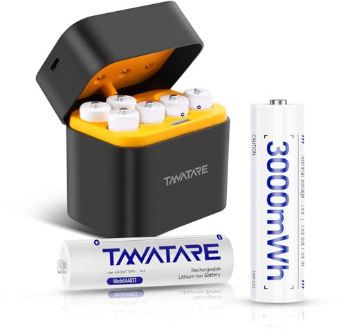 Tanatare Batterie al litio AA ricaricabili 8 Pack con caricatore veloce, 1,5 V uscita costante 3000mWh bassa autoscarica AA Li-ion batteria