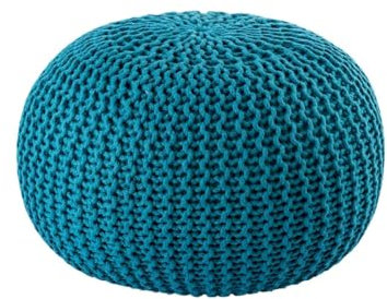 Amago home Premium Sitzhocker Pouf ø 45cm Strickpouf Indoor u. Outdoor - pflegeleicht & nachhaltig Farbe türkis - Navigate