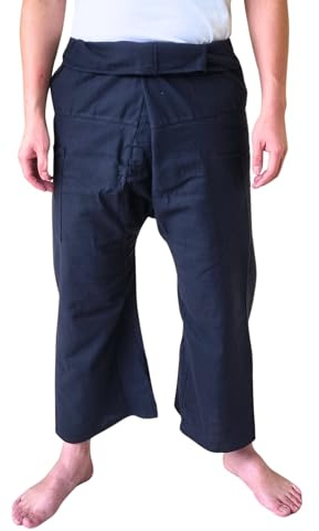 Atiya Unisex Thai Long Fisherman Pants, Yoga & Meditation, Martial Arts, Long Cotton Pants, Aty-f101-blk, One Size