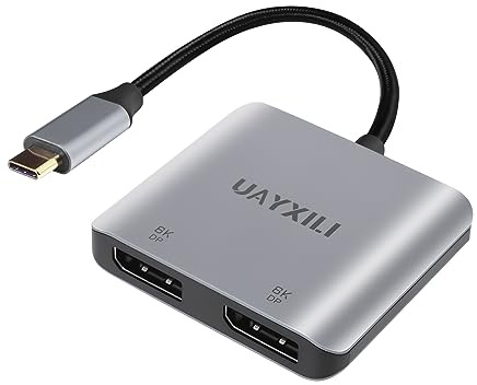 UAYXILI - USB C to Dual DisplayPort Adapter 8K@60Hz, DP Splitter 1 in 2 Extended Display Output for Windows, Type C to 2 DP MST Hub for Dual Monitors Compatible with XPS 13/15, Lenovo,