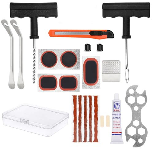 22 Piezas Kit Repara Pinchazos Bicicletas y Coches, Herramienta de Reparación de Neumaticos, Incluido Tila de Reparación y Parche para Bicicleta, Ideal para Coches, Motos y Bicicletas