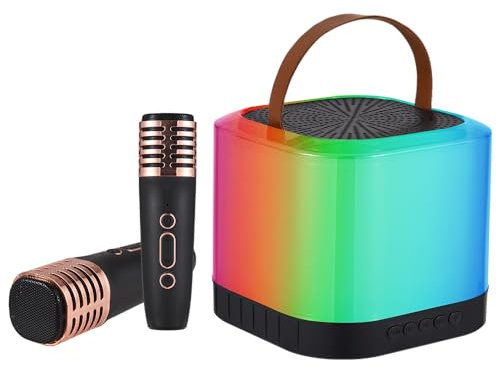 Solinder Karaoke Maschine Mini-Karaoke-Maschine, kabelloses Mikrofon und Lautsprecher-Set mit 2 Mikrofonen, wiederaufladbar, LED-Farblicht, Handmikrofon, Karaoke-Lautsprecher, Geschenke für Geburtstag