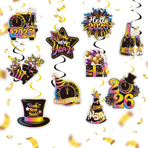 DazzJoy Silvester Deko 2026 Party Set Girlande, Happy New Year Hängende Wirbel Deko, Neues Jahr Bunt Luftschlangen Deko Silvester 2026, Neujahrsdeko 2026 Silvester Deckenhänger Spiral Girlanden Bunte