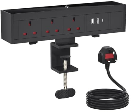 Hanstore Desk Power Socket with 20W Wireless Charging, Recessed Power Strip with 1 USB-C PD20W, 2 USB, 3 UK Plug for Home Office Desktop, 0.7m Cable