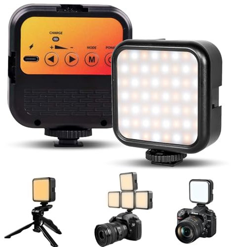Journeyside Lumière Caméra,LED Lampe avec 3 Cold Shoe, Lumiere Photo, Lumières LED pour Camera Portable, 62 Perles, Éclairage Photo avec Batterie 1200mAh, 3000K-5500K Couleur Température Réglable