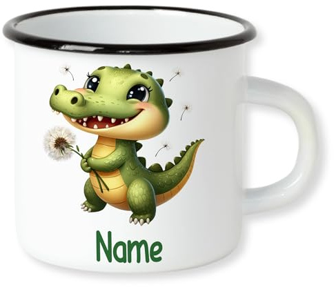 GRAZDesign Emaille Kinderbecher mit Namen personalisiert für Kinder Mädchen und Jungen Krokodil 250ml