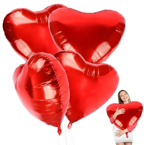 Wolkstello Herz Folienballon Rot XXL, 4 Stück, 32 Zoll, für Valentinstag, Hochzeit, Verlobung, Geburtstag