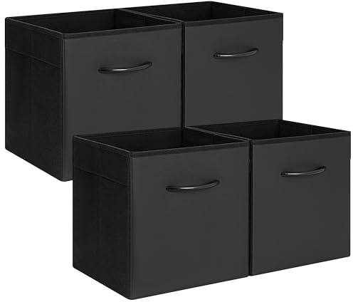 StorageWorks Aufbewahrungswürfel Stoff, 4 Stück Aufbewahrungsbox 27 × 27 × 28 cm, Stoffkisten Aufbewahrung mit Griffen, Aufbewahrungsboxen für Würfelregal, faltbare Körbe Aufbewahrung, schwarz