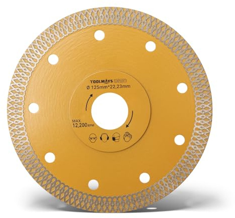 TOOLMAYS Disque Diamant Carrelage 125 mm Extra Fin, Disque Carrelage Découpe ultra Fine pour Céramique, Marbre, Tuiles, Grès Cérame, Coupe Humide ou Sèche, Alésage 22,23 mm