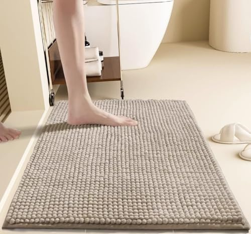 LEZUAN Badematte aus Chenille, Weich Badteppich, rutschfest Badvorleger, Absorbent Badezimmerteppich, Flauschig & Waschbar(Khaki,60 x 90 cm)
