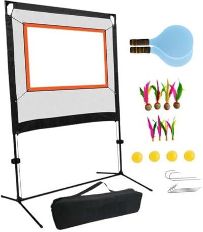 rockible Badminton Netz mit Schlägern, Einfacher Aufbau, Tragbarer Netzersatz mit Federbällen, Sportnetz für Spiele, Indoor Sport, Hinterhof