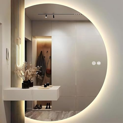 Miroir Demi Cercle LED, Mural Anti-BuéE Miroir de Salle de Bain, Demi Lune RéTroéClairé Vanité Miroir, Intelligent Miroir Mural avec Interrupteur Tactile Dimmable (84 * 120cm)