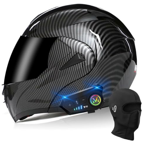 BYGMWEP Klapphelm mit Bluetooth, Integriert Motorradhelm, ECE Zertifiziert Integralhelm mit Doppelvisier, mit Eingebautem Mikrofon für Automatische Reaktion, für Männer und Frauen XS~XL