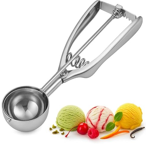 HiFEN® Ice Cream Scoops with Easy Trigger, 6 cm Large Sized, Stainless Steel Scoop, Good Grip for Ice Cream, Meatballs, Mellon Balls, Mashed Potatoes and Muffins