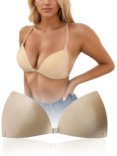 changlizi Stick on Bra for Women Push Up Invisible Halter Bra Reusable Adhesive Backless Bras with Clear Straps for Dress, Party, Daily Wear