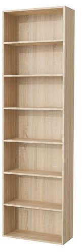 Nera Wooden 7 Tier Bookcase Standing Shelf Tall Storage Shelving Unit for Storage (Sonoma Oak)