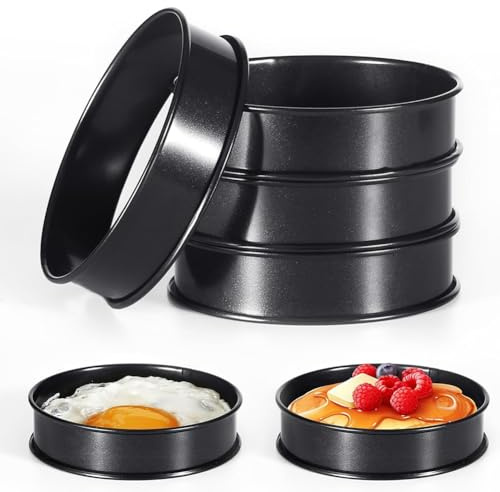 Tuesoa 6 Pièces Anneaux à Crumpets, 4 Pouces Doubles Roulés en Acier Inoxydable Rond Gâteau Biscuit Oeuf Hamburger Anneaux Moule pour la Cuisson Cuisson