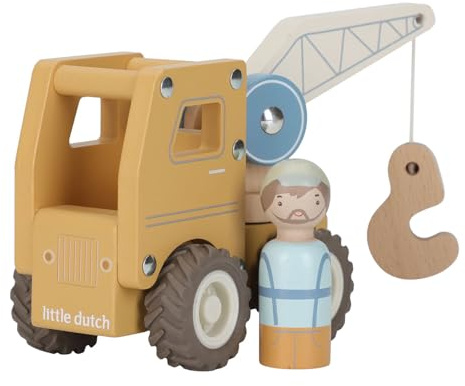 Little Dutch Kran Auto mit Spielfigur Holz für Kinder - gelb