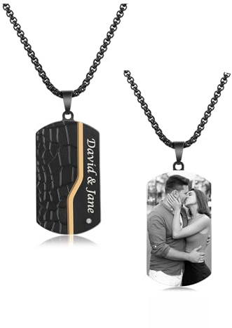 Jovivi Personalisierte Dog Tag Halskette mit Foto und Textgravur Fotoanhänger Beidseitig Gravur Edelstahl Hundemarke Kette Memorial Anhänger Kette personalisiertes Geschenk für Damen Herren