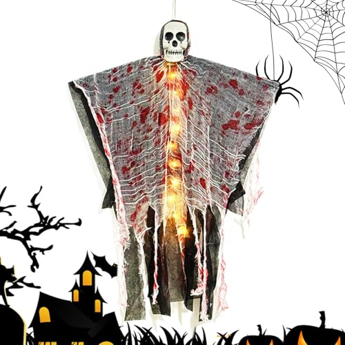 Adorno Halloween Exterior - Colgante De Esqueleto Iluminado para Fiestas,Decoración Halloween Escalofriante para Jardines Interiores Porches Decoración