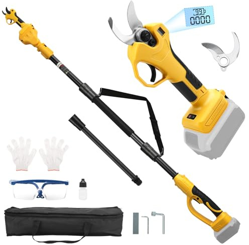 2-in-1 Pole Pruner & Cordless Electric Pruning Shears for Dewalt 20V Battery, 14Ft Reach, 1.2 Cutting Diameter, Brushless Motor with LCD Display, for Tree Trimming Branch Cutter (No Battery)
