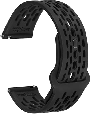 WOCCI Andningsfunktionellt ihåligt silikonklockband, bekväma klockarmband för män och kvinnor, snabbfrigöring, 18 mm, 19 mm, 20 mm, 21 mm, 22 mm, svart, 21mm, Nato