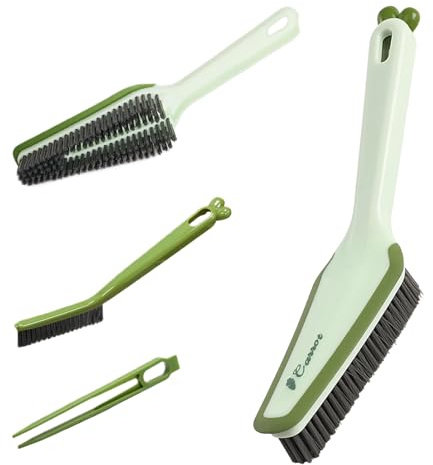 Cleaning Brush, 4 in 1 Floor Scrubbing Brush Bathroom Cleaner Shower Cleaning Brushes with Handle Crevice Brush Clip Rubber Scraper Supplies for Bathtub Toilet Sink Tile (Green)