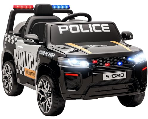 AIYAPLAY Macchina Elettrica della Polizia per Bambini 3-5 Anni con Sirena e Luci LED, Auto Elettrica per Bambini 12V 2 Motori, Sospensioni, Telecomando, USB, Bluetooth, Musica e Clacson, 3-5 km/h