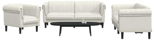 3-tlg. Sofagarnitur Creme Samt, modernes Wohnzimmer Set mit weichem Velours, bequeme Polstergarnitur für Sofa Ecke und Gästezimmer, inkl. Sessel, 2-Sitzer und 3-Sitzer Sofa, einfacher Selbstaufbau
