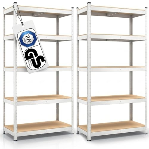 BELKO® Schwerlastregal C114 2er Set Weiß, 180x90x40 cm, 2 Stück Lagerregal & Kellerregal, Metallregal mit je 5 Böden, Steckregal bis 875kg belastbar (175kg pro Ebene)