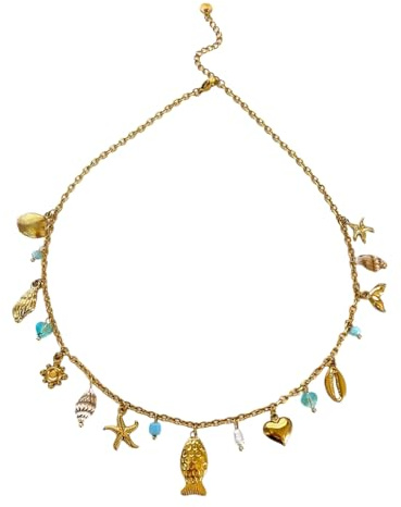 Nucelit Strandhalsband, elegant snäck- och fiskberlock på rostfritt stål kedja för flickor och kvinnor justerbart skal halsband fiskhänge rostfritt stål strandsmycken för kvinnor tema henne