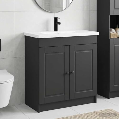 Caltucah Black Bathroom Furniture Set with Washbasin and Faucet, Wood-Based Material, 56 x 37.5 x 81 cm, Bathroom Cabinet, Sink Vanity, Storage for Bath, Guest Toilet, Indoor Use