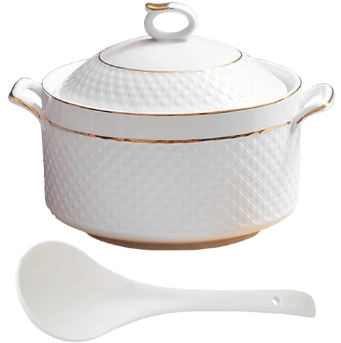 Keramisk gryta, Små kopparkastruller soppterrin med lock 2, l vit rund portion(Gold,2.2L/2QT)