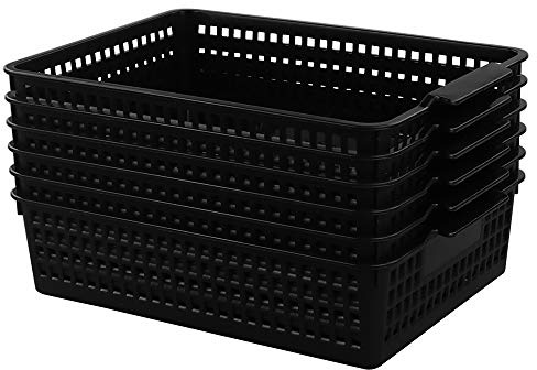 Begale 6-Pack Desktop Storage Basket for Office Supplies, File, Letter and Document Organizer, Black