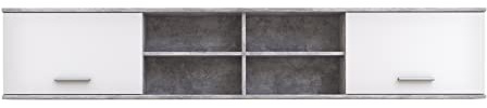 FORTE Lupo Wandregal mit 2 Türen, Holzwerkstoff, Betonoptik Grau mit Weiß , B x H x T: 206,4 x 39,3 x 25,1 cm