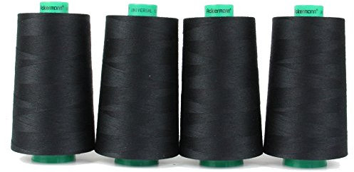 ACKERMANN 4X 5.000m UNIVERSAL NÄHGARN, Stärke 120, Qualitätsgarn, Overlock Garn, Garn für Overlock-Nähmaschinen (799 Schwarz)