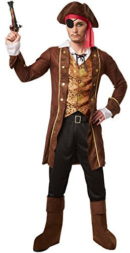 dressforfun Herrenkostüm Seeräuber-König | Mantel mit angenähter Weste und angenähtem Hemd | Lange Hose mit Gummizug | Inkl. Hut, Augenklappe, Gürtel und Stiefelstulpen (XXL | Nr. 301788)