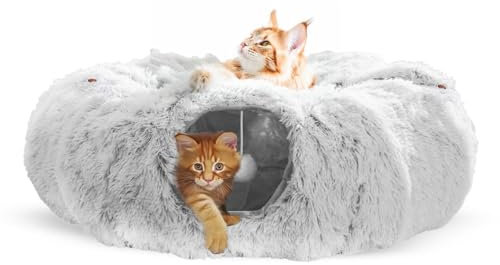 One PETS-TOP Katzentunnel – Tunnel für Katzen Rund mit Schlafplatz & Bed – Katzentunnel XXL Große Katzen – Donut Rascheltunnel aus Plüsch – Cat Tunnel