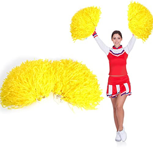 Dioche Pom Cheerleaders, Cheerleading Poms Metallischer Blumenball Pompoms Plastikring für Gruppentanz(Gelb)