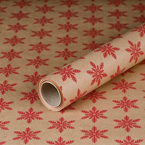 Geschenkpapier, Schneeflocke Rot, Weihnachtspapier, Kraftpapier, 0,70 x 10 m